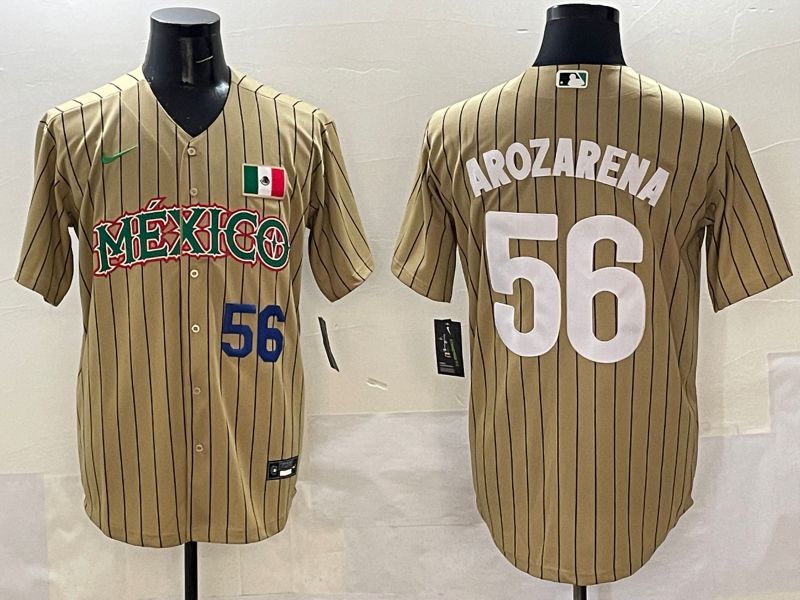 Men Mexico #56 Arozarena Brown Stripe Joint Name 2025 Nike MLB Jersey style 2->more jerseys->MLB Jersey